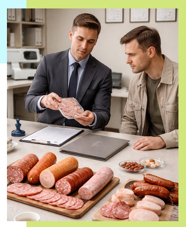 Сертификация колбасных изделий в Баксане от 7577 р. | Алешин-Бкс